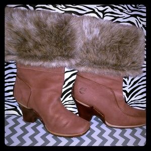 Women Timberland faux fur high/low leather boots